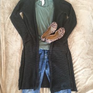 Long open front sweater